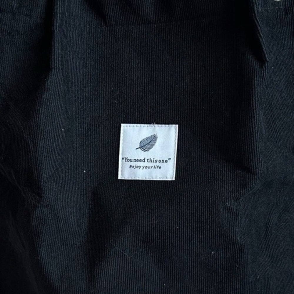 Black Corduroy Canvas Tote Bag Shopper Travel Handbag “You Need This One” NWOT - Picture 4 of 6